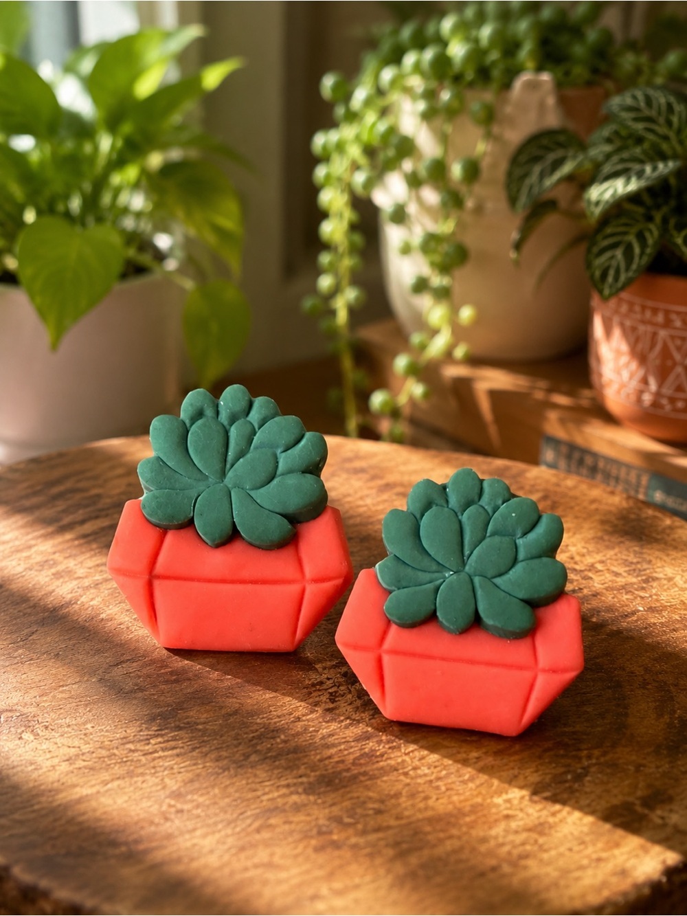 Orange Planter Succulent Handmade Polymer Clay Earrings